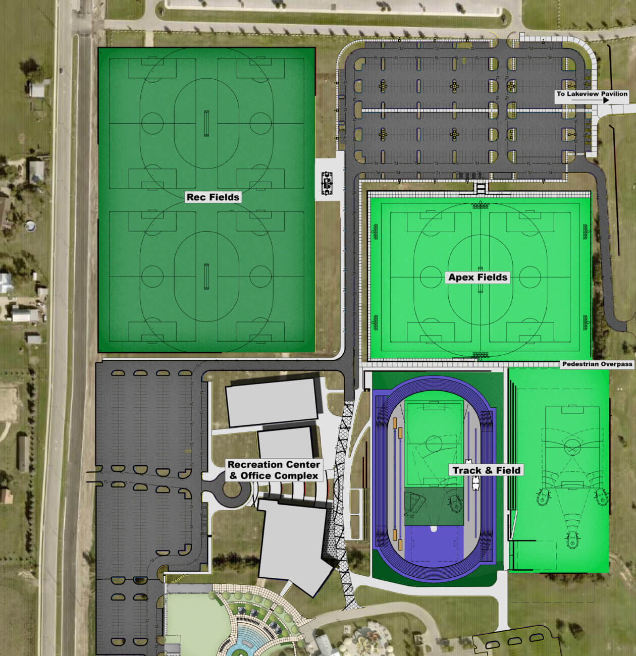 Conceptual site layout for Old Settlers Park Recreation Center Complex