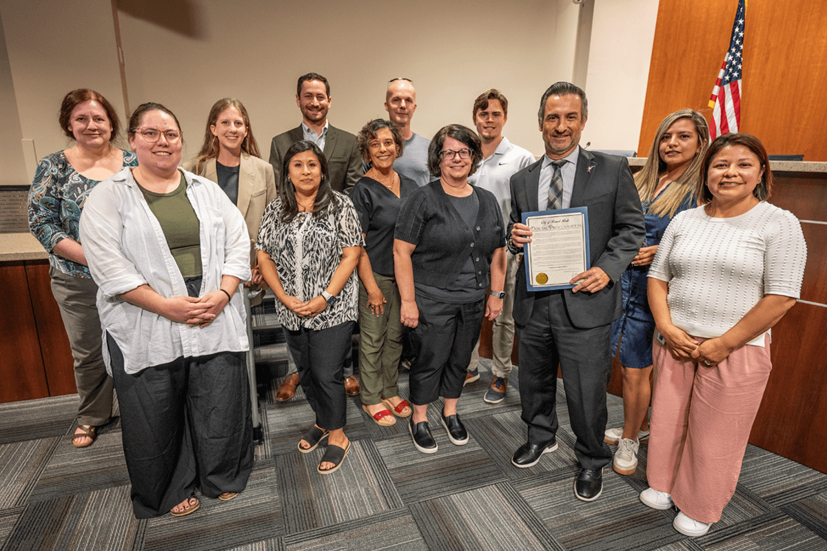 Staff members from the City of Round Rock Planning and Development Services Department accept a proclamation for National Community Planning Month from Mayor Craig Morgan